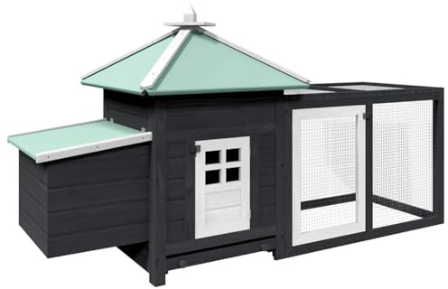 vidaXL Massivholz Hühnerstall mit Legenest Voliere Hühnerhaus Kleintierstall Hühnerkäfig mit Hühnernest Hühnergehege Grau 190x72x102cm Tannenholz