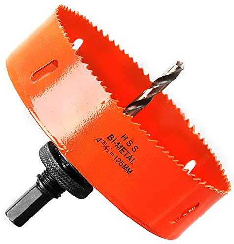 Lochsäge 125mm, Schnellarbeitsstahl HSS M42 Bi-Metall Lochsäge, Lochfräser mit Sechskant-Schaft und Bohrer für Holz, Trockenbau und Metallblech 1 Stück Orangeø125mm
