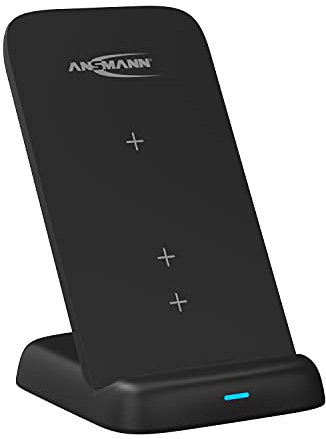 ANSMANN Caricatore Qi 15 W verticale ricarica wireless wireless caricatore induzione per dispositivi compatibili Qi come Apple iPhone (12, 11, XS, XR, X, 8), AirPods, Samsung Galaxy (S21, S20, S10)