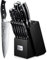 D.Perlla Set Coltelli da Cucina Professionale, Ceppo Coltelli in Acciaio 14 Pezzi, Ceppo Autoaffilante, Blocco Coltello in Legno, Nero