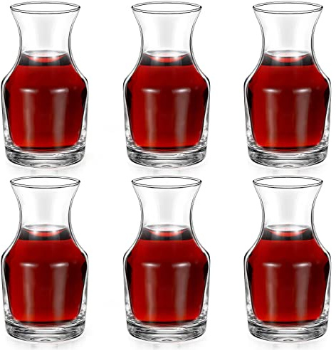 Remagr 6 Pack Single Serving Wine Carafe Glass Small Mini Carafe Individual Wine Refill Decanter for Dinner Parties Tastings Bars Restaurants (6.5 oz)