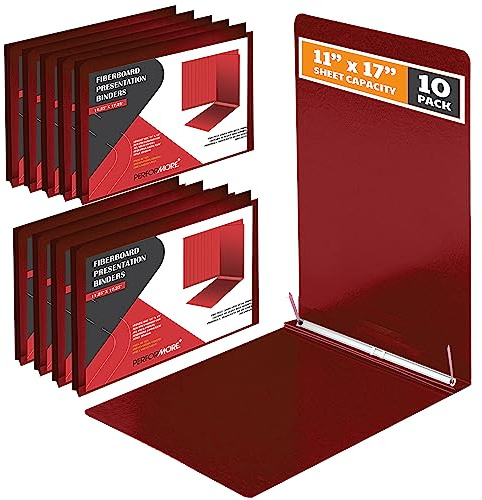 Performore 10 Pack of 11x17 Inch Landscape Pressboard Presentation Binder Folder, Red Fiberboard Report Cover with Metal Prong Paper Fastener for Document Storage, Proposals, Transcripts