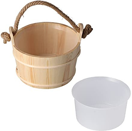 Seau en Bois pour Sauna, Seau de Sauna 6L Spa Hammam Accessoire Tonneau en Bois Haute Capacité pour Douche Piscine