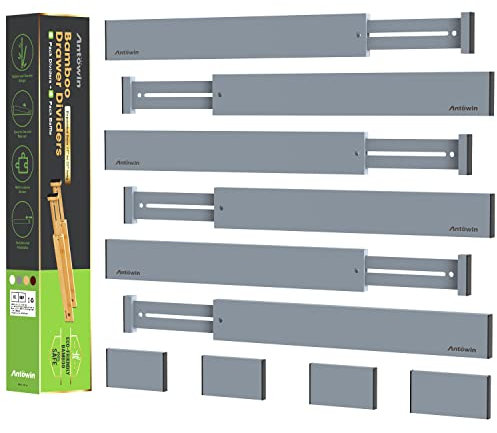 ANTOWIN 10 Pcs Schubladentrenner Verstellbar Bambus, Schubladen organizer, gefedert, Küche, Kommode, Badezimmer, Schlafzimmer, Babyschublade, Schreibtisch Ordnungssystem