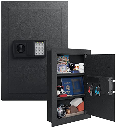 JINXNOBI Wall Safe,Hidden Wall Safe,Hidden Eletronic in Wall Safes between the Studs,Wall Mount Safe,H22.8”,W15.4”,Black