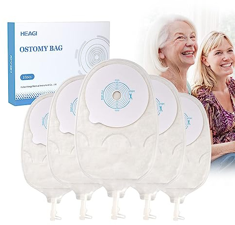 10 Pack 45mm One-Piece Urostomy Bags, Anti-leak Drainable Stoma Bags for Colostomy Ileostomy Stoma Care, Anti-backflow Design, Cut-to-Fit