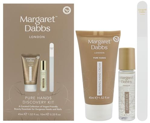 Margaret Dabbs Pure Hands Discovery Gift Set with 45ml Repairing Hand Cream, 10ml Cuticle Oil and Small Crystal Nail File