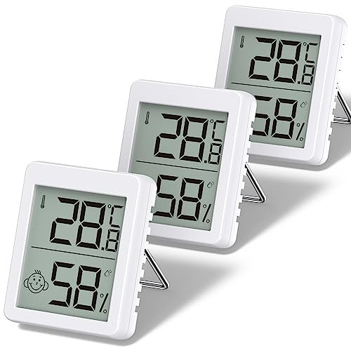 Aircode Termo-higrómetro, 3-set Mini LCD Digital Termómetro medidor de humedad de pie o colgando para interior sala de estar bebé habitación oficina Nevera