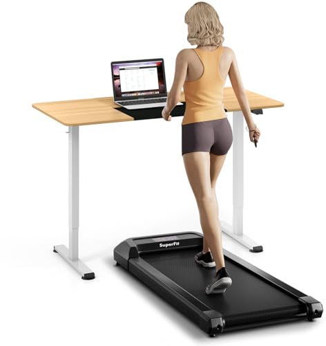 KOMFOTTEU Walking Pad, löpband med fjärrkontroll och LED-skärm, Treadmill joggingband, underbord, 2,25 PS/1–6 km/h, promenadmaskin, löpmaskin för hemmet, kontor, kan belastas max 120 kg (svart)