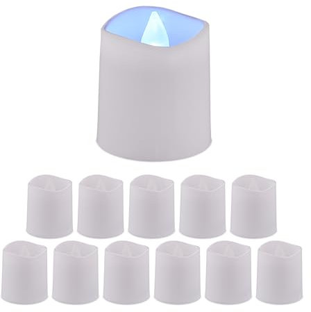 Relaxdays LED Teelichter 12er Set, LED Kerzen kaltweißes Licht, HxD: 4,5x4 cm, elektrisch, flammenlose Teelichter, weiß