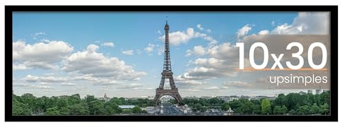 upsimples 10x30 Picture Frame, Display Pictures 8x24 with Mat or 10 x 30 Without, Wall Hanging Panoramic Frames, Black, 1 Pack