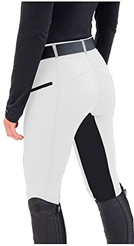 Reitleggings Damen Mädchen Reithose Mit Handytasche Elastische Jodhpurhose Turnierreithose Kniebesatzreithose Reit-Tights Für Reitschule Reitsport Radfahren Reiterhosen Vollbesatzreithose S-Xxl