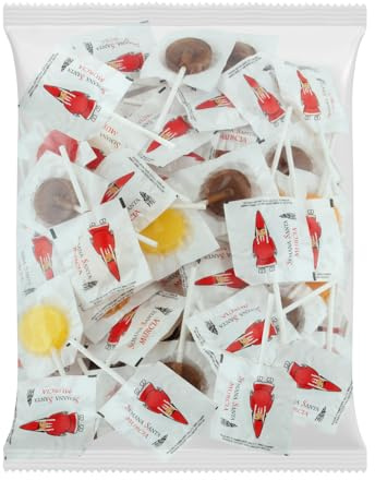Caramelos Cerdán - Piruleta Redonda Sabores Surtidos Nazarenos Rojos | 100 Unidades Semana Santa Murcia Penitentes | Recuerdo de Murcia | Catedral de Murcia | Caramelo Corazón con Palo