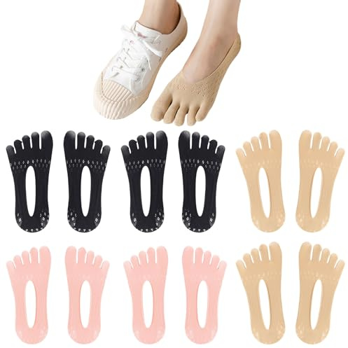 UILYNIU 6 Pares de Calcetines de Cinco Dedos para Mujer - Corte Bajo Ortopédicos Antideslizantes de Compresión, Separadores de Barco