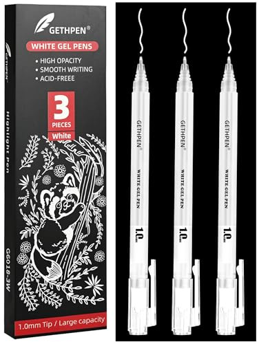 Vita pennor, 3-pack, vita gelpennor för konstnärer, 1 mm extra fin spets, vit gelpenna, vit bläckpenna, vita pennor för svart papper, vita ritpennor, vit penna för konstnärer ritning