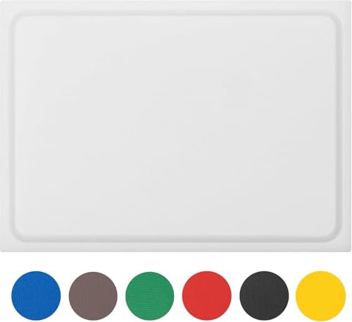 MUVELL Planche à découper en plastique PE-HD Blanc, 45x30x2 cm, passe au lave-vaisselle, extra épaisse, n'abîme pas les couteaux bac à jus (Blanc, 45x30x2 cm)