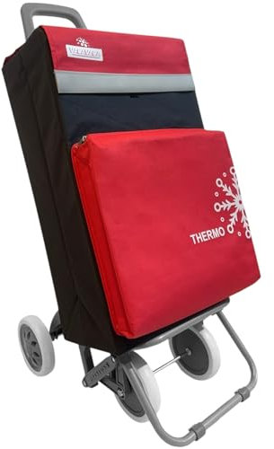 Carro de Compra Plegable con Bolsa Térmica, 4 Ruedas de Alta Resistencia (Rojo Nieve, 40 litros)