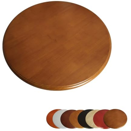 Lazy Susan vändskiva i massivt trä för matbord 360° roterande serveringsplatta i trä, 24 tum, rund, roterbar bricka med tyst bas, handgjord brun finish