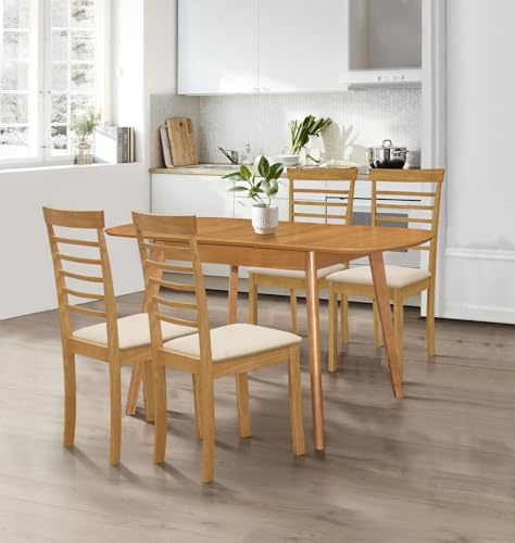 Hallowood Oak Furniture Aston Extendable Dining Table and Chairs Set 4 | Kitchen Extendable Table and Chairs Set 4, Butterfly Leaf Light Oak Table with Ladder Back Chairs, Farmhouse Dining Room Sets
