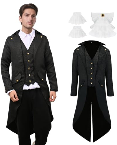 YORDET Men's Medieval Steampunk Tailcoat Gothic Retro Coat Victorian Men's Jacket Vampire Cosplay Costumes (Black, M)