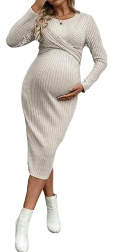JJDFW - Vestito premaman a maniche lunghe per donne incinte, elegante, annodato, dimagrante, vestito premaman, Albicocca, M