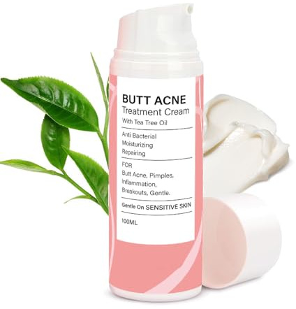 Butt Acne Cream with Tea Tree Oil - Fights Buttock Bumps & Breakouts, Repairing Moisturiser to Clear & Smooth Skin, Gentle Formula for Sensitive Skin Care
