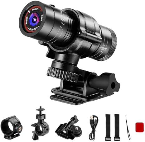 ABSAMAYS Motorcycle Helmet Camera, HD 1080P Bike Helmet Camera, Mini Action Camera for Cars, Bicycle, Motorbike & Sports Helmet