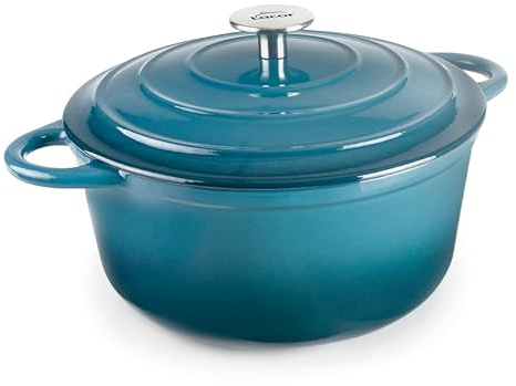 Lacor - 71700 - Cocotte en Fonte Émaillée, 2,5 Litres, Diamètre 20 cm, Océan Rond, Cuisson Uniforme et Résistante, Convient à l’Induction, le Four et le Lave-Vaisselle