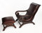 antyki24 Eleganter Ledersessel Wohnzimmer mit Ottomanen, Relaxsessel mit Liegefunktion, Sessel mit Hocker, Solider Holzrahmen, Gepolsterter Sitz, Ergonomische Rückenlehne, Dunkelbraun