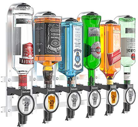 Barbarian 3/4/6 Bottle Optics for Home Bar - Bar Butler Shot Measure Bracket Alcohol Spirits Wine Upside Down Drink Dispenser Garage Man Cave (6 Bottle Professional)