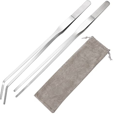 cobee 27cm Aquarium Pinzette Set mit Flanellbeutel 2 Stück Edelstahl gerade und Gebogene Pinzette Aquarium Terrarium Aquascape für Aquarium Aquascape Werkzeuge Fütterungszange Süß- und Meerwasser