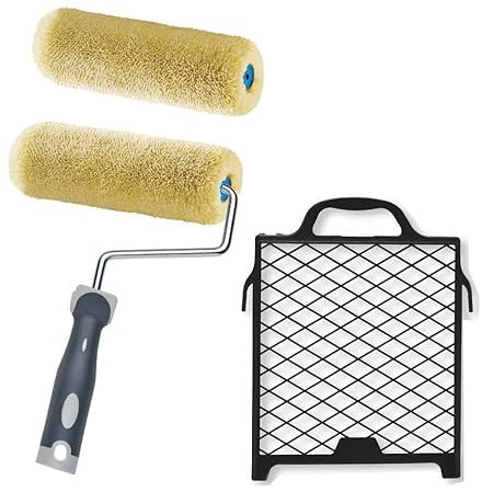 Profi 2 x Malerrolle Malerwalze Farbrolle Maler Walze Rolle 25cm lang mit Haltebügel und Abstreifgitter Grünwalze