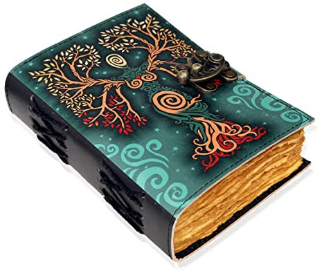 cuero Blanko grünes Zauberbuch der Schatten, Tagebuch mit Schlossverschluss, Requisite, Hokus, Pokus, Vintage, handgefertigt, Leder, Tagebuch, geprägt, Gebet, heidnisch, antikes Hexerei, Wicca,