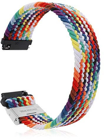Cobee Braided Elastic Loop Watch Bands, Universal Watch Replacement Bands with Heavy Duty Stainless Steel Buckle for Smartwatch, Quick Release Sports Watch Straps for Men Women (20mm, Rainbow)