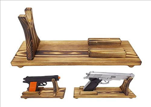 Inkwellinserts Pistol / Handgun stand rack holder Handcrafted Wooden collectors display 2 sizes (Small up to 8 gun)