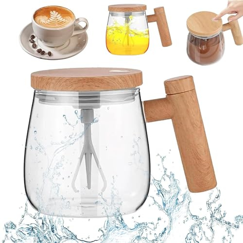 Ksgolif Self Mixing Mug, 13.5oz Electric Self Stirring Coffee Cup with Lid, Detachable Stirring Rod, for Office/Travel/Home Coffee (transparently)