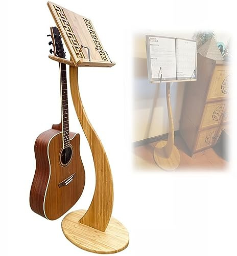 WORDFUN Support De Partitions, Pupitre De Musique en Bois, Double Usage 2 en 1, Pupitre De Violon, Support pour Partition De Musique, Forme en S, Stable, Réglable, Pupitre D'orchestre