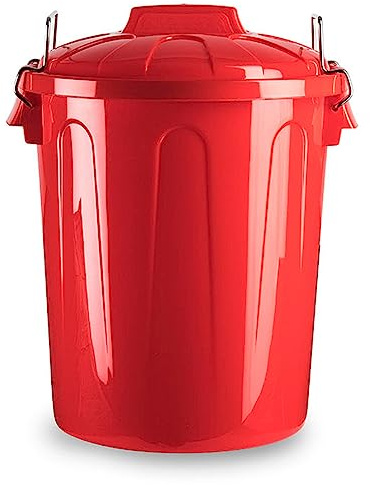 Tradineur - Cubo de basura de plástico - Incluye tapa y asas metalicas - Fabricado en España - Contenedor de residuos - Capacidad de 100 Litros - 74,5 x 57 x 52 cm - Color Rojo.
