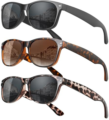 MEETSUN Classic Polarized Sunglasses for Women Men Trendy Retro Vintage Sun Glasses for Driving UV Protection 3 Pack Black Grey Leopard Brown