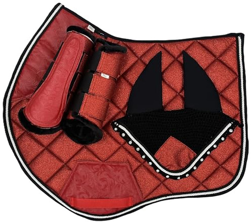 BRIAN AND COMPANY ITALY Glitter Riding Saddle Pad Set (Red, Full)