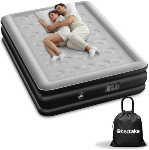 tectake® aufblasbare Matratze, Schlafmatratze, Bett mit Elektropumpe, Luftmatratze selbstaufblasend, Luftbett, Reisebett für Camping, als Gästebett, mit Transporttasche- 200 x 148 x 44 cm