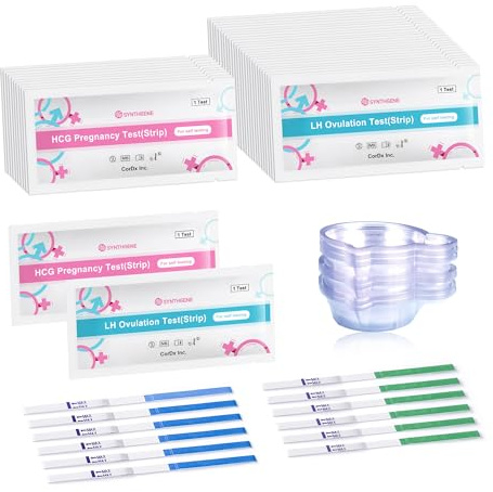 SYNTHGENE Ovulation Test Strips, LH 40 HCG 15 Ovulation and Pregnancy Tests, 40 Ovulation Tests and 15 Pregnancy Tests with 55 Urine Cups, Detect Early Pregnancy and Accurately Track Ovulation