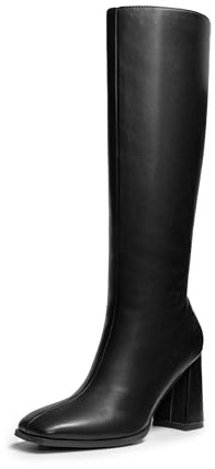 DREAM PAIRS Women's Knee-High Boots, Comfortable Chunky Block Heel Pointed Toe Pull On Side Zipper Suede Slouch Riding Boots,Size 7,Black-Pu,SDKB2407W