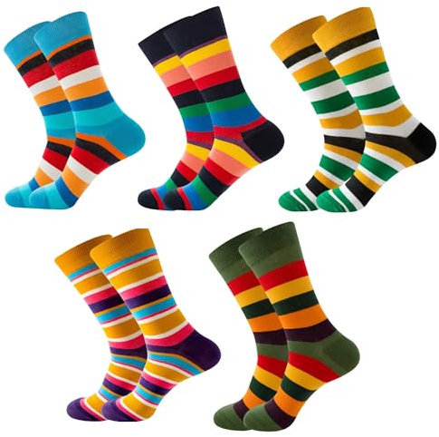 Fasonak Bunte Ringelsocken Damen & Herren 37-44 – Baumwolle, Atmungsaktiv, Bequemer Komfortbund, 5 Paar, Gestreift, Mehrfarbig