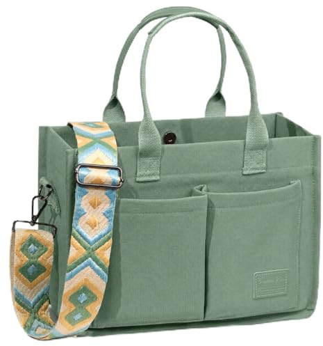 Captain Blues Canvas Tote Bags for Women, Multi-Pocket Tote Bag with Compartments, Large Capacity Shoulder Bag for Work, School (Purple)