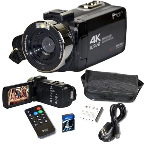 Genius Tech 4K-kamera videokamera 42 MP videoinspelare kamera stöder vlogging YouTube TikTok digital videokamera med 3 tum LCD-skärm, 18 x digital zoom för vuxna barn tonåringar nybörjare