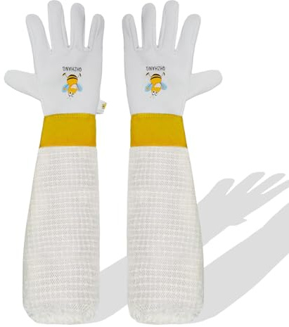 QHZHANG Beekeeping Gloves for Women & Men - Sting-Proof Goatskin Leather Gloves, Durable & Comfortable Fit with 3-Layer Sleeve, Elastic Cuff - Professional Beekeeping Protection (XXL)