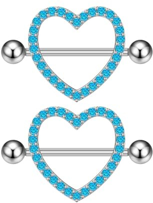 IMINI Piercing de téton en forme de cœur en cristal de 14 g – Bijou de corps hypoallergénique en oxyde de zirconium pour femme, anneau de téton
