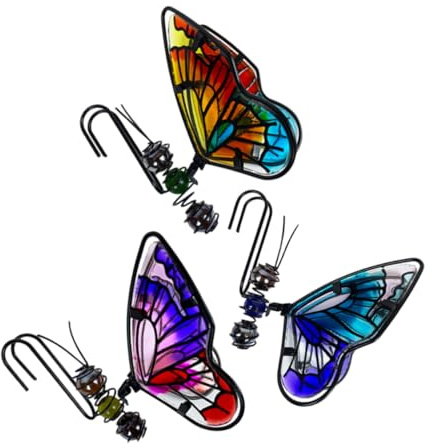 NULYLU Lot de 3 Ornements Suspendre en Fer pour Pots de Fleurs, Décorations Miniatures Colorées en Verre, Suspendues pour Jardin Intérieur et Balcon, Accessoires Décoratifs Originaux