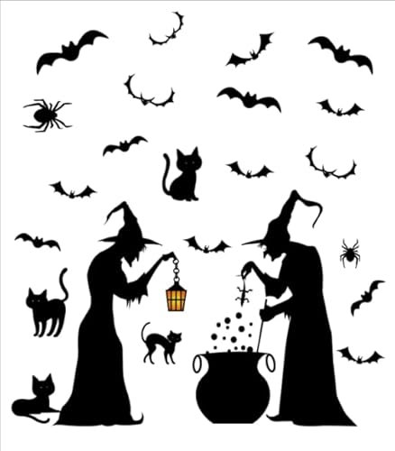 TOARTI Decorazione per finestre di Halloween, a pipistrello, per accessori in vetro, per feste, strega, gatto, ragno, Halloween, decorazione per finestre